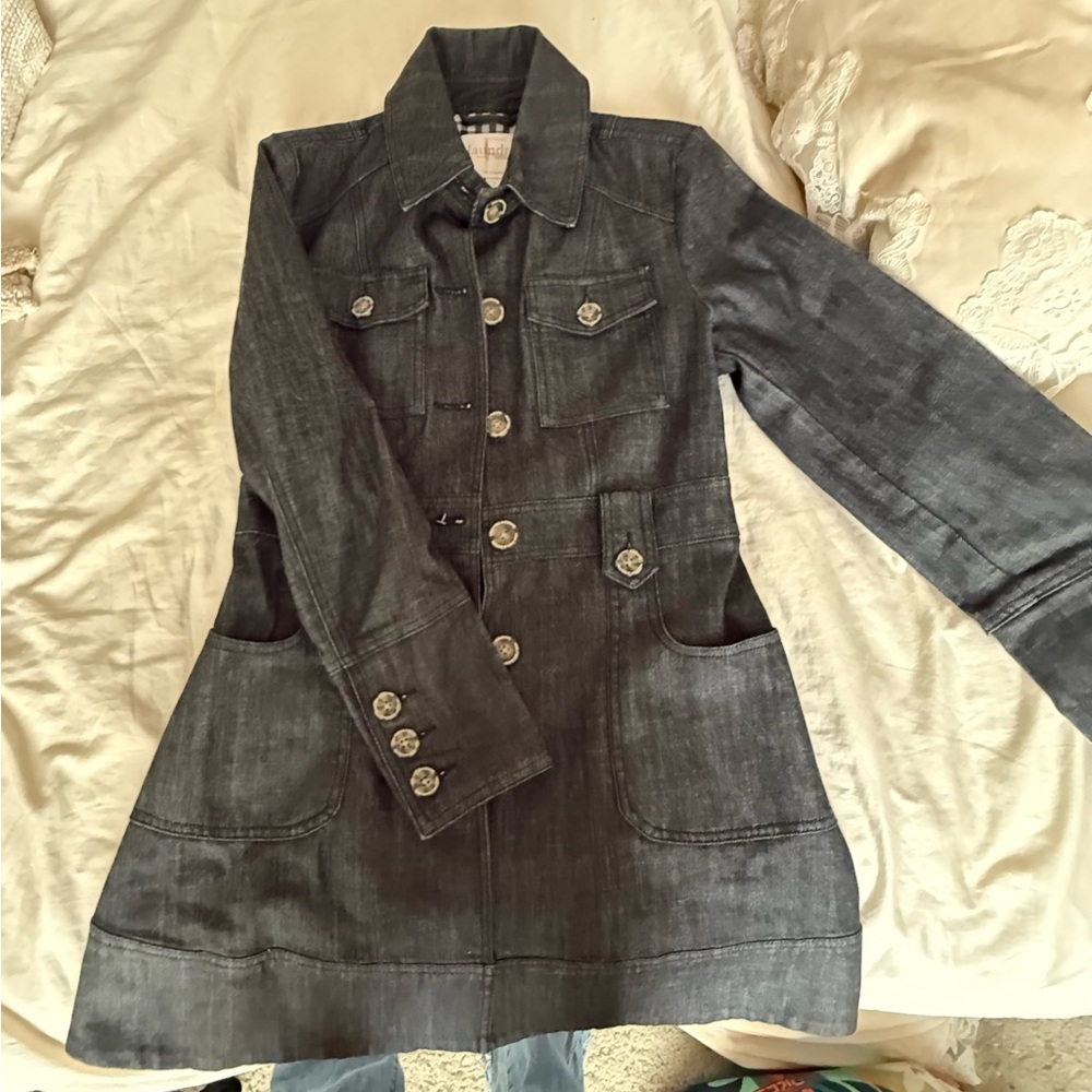 Laundry By Shelli Segal Blue Jean Jacket Military-Inspired